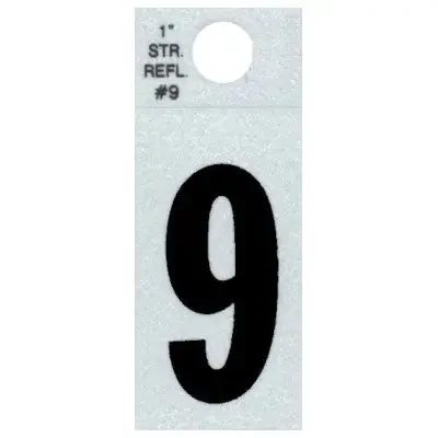 1″ – 9 Straight Black Reflective Numbers