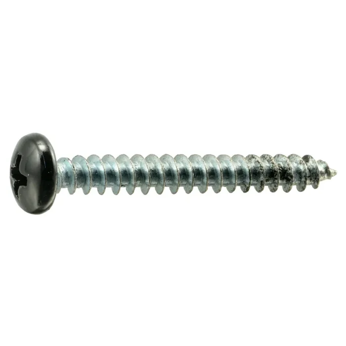 10 x 1-1/2″ Black Painted Steel Phillips Pan Head Sheet Metal Screws