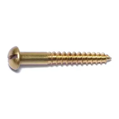 10 x 1-1/2″ Brass Slotted Round Head Wood Screws