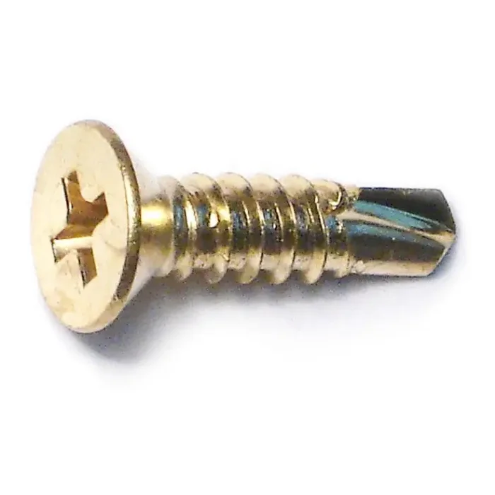 10 x 3/4″ Brass Plated Steel Phillips Flat Head Self-Drilling Screws
