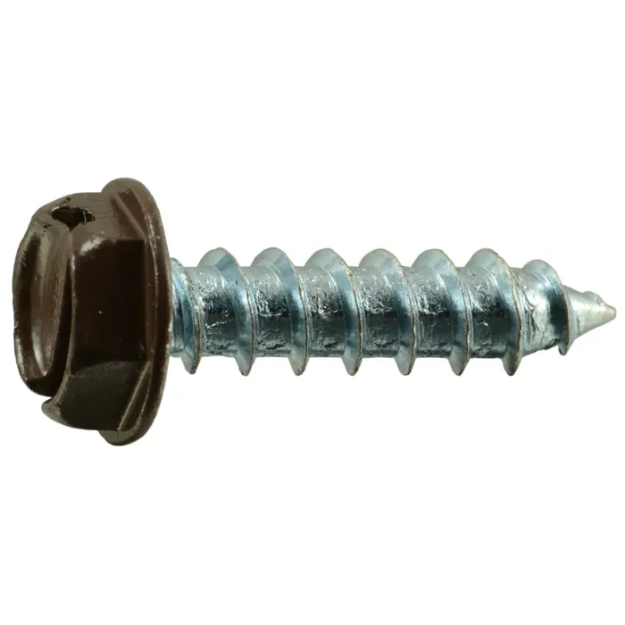 10 x 3/4″ Brown Painted Steel Slotted Hex Washer Head Sheet Metal Screws