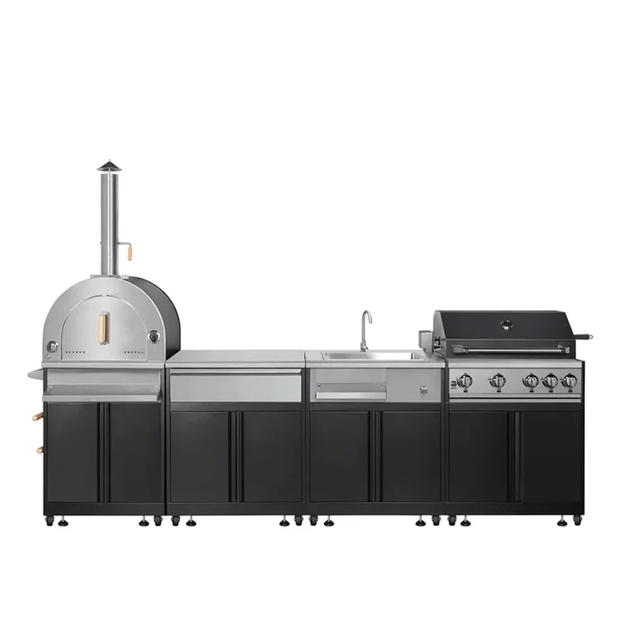 11’ 4-Burner Outdoor Kitchen Island (Black), 48000 BTUs, Built-In Pizza Oven, ¾” Cordierite Pizza Stone, CSA Certified, TMG-LKS11B