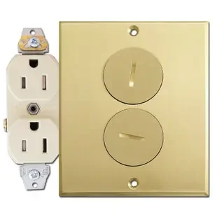 15A Duplex Receptacle Floor Box Assembly Brass Cover Plate Leviton