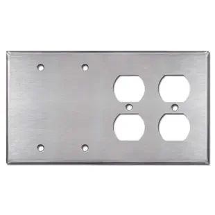 2-Duplex 2-Blank Wall Switch Plate – Satin Stainless Steel
