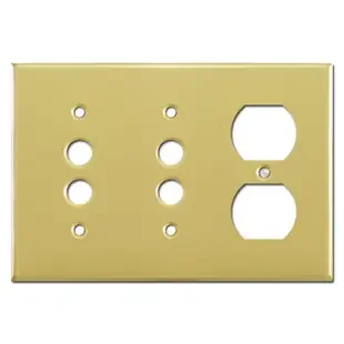 2 Pushbutton + Duplex Outlet Wall Plate Cover – Polished Brass