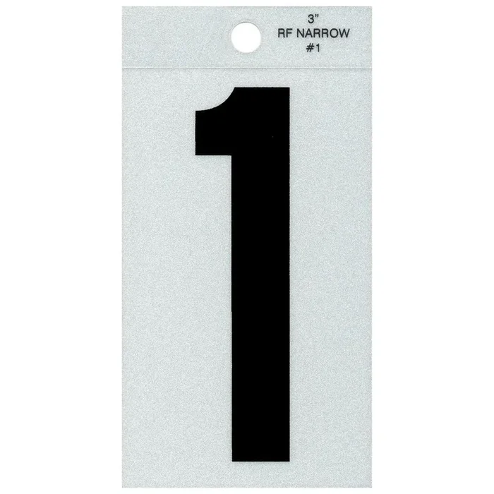 3″ – 1 Straight Narrow Black Reflective Numbers
