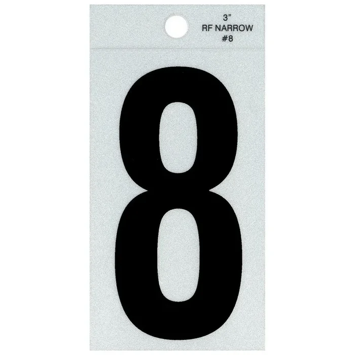 3″ – 8 Straight Narrow Black Reflective Numbers