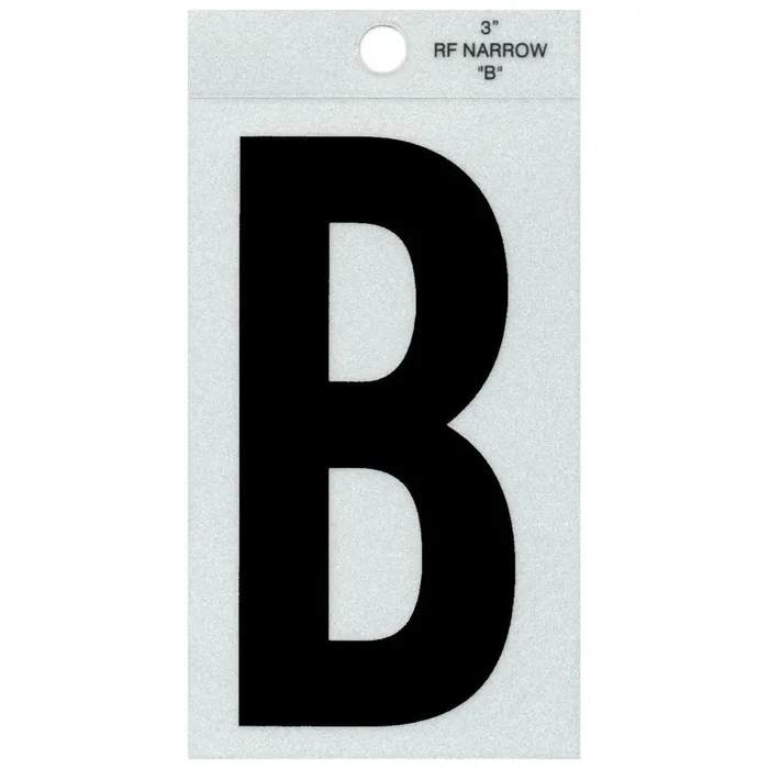 3″ – B Straight Narrow Black Reflective Letters