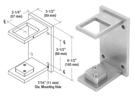 316 Brushed Stainless 2″ Square Standard Fascia Mount Bracket – C.R. Laurence