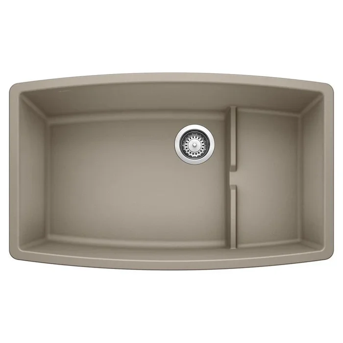 32 in. Undermount Silgranit Single Bowl Kitchen Sink in Truffle – Blanco
