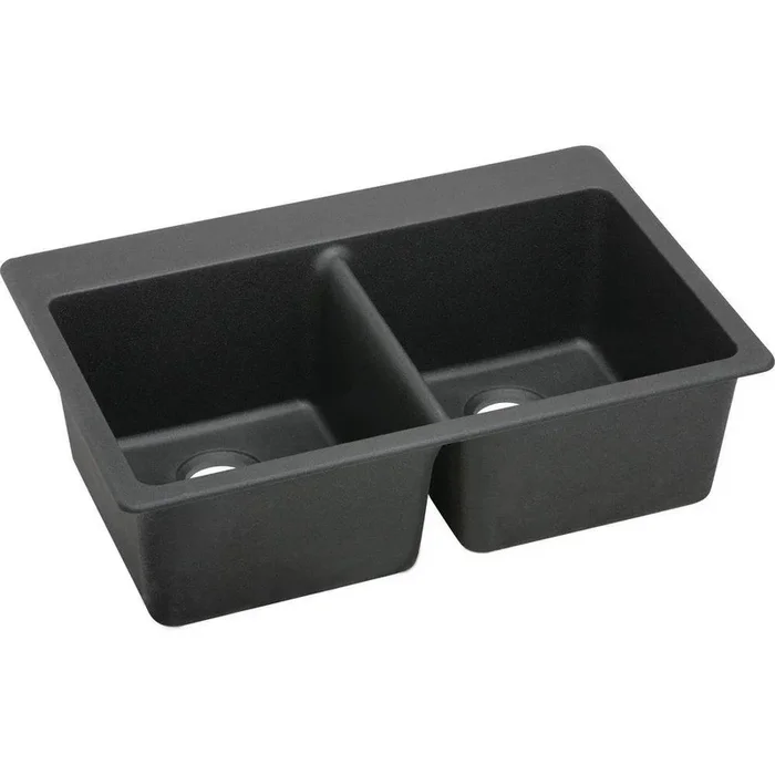 33 in. Drop-in Composite Double Bowl Kitchen Sink in Black – Elkay