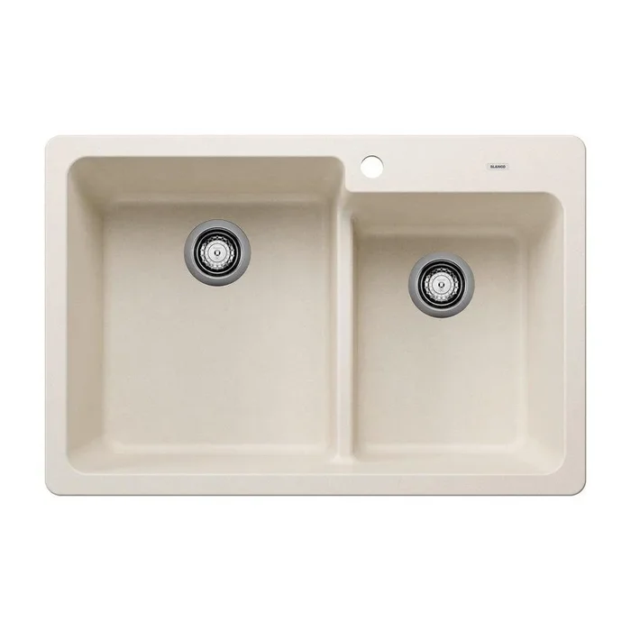 33 in. Undermount Composite Double Bowl Kitchen Sink in Soft White – Blanco