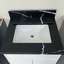 36″ Single Center Sink Bowl Vanity Top, Pure Marquina