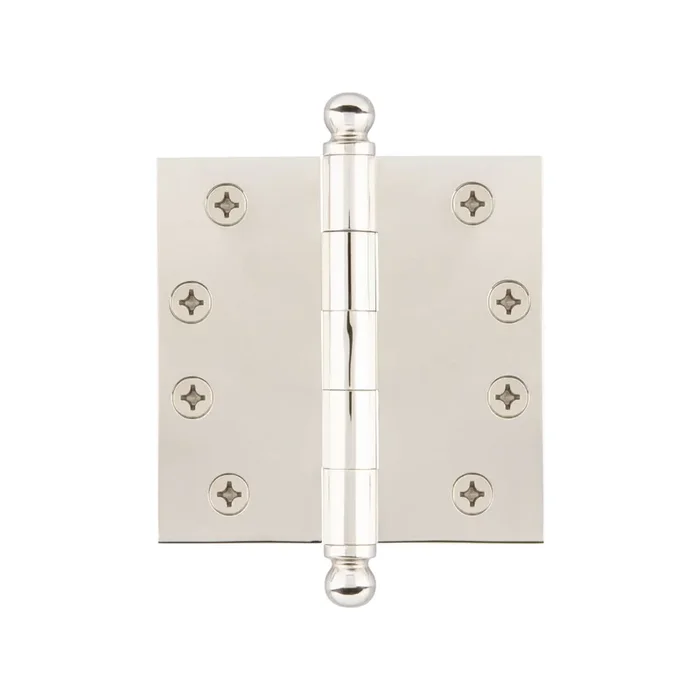 4″ Ball Tip Heavy Duty Hinge with Square Corners in Polished Nickel