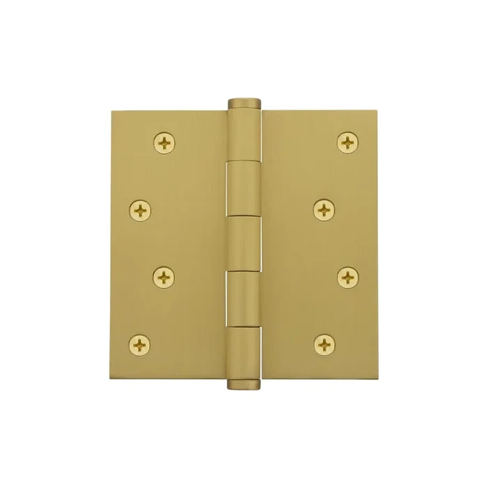 4″ Button Tip Residential Hinge with Square Corners in Satin Brass – Viaggio Luxury Hardware