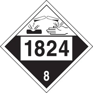 4-Digit DOT Placard: Hazard Class 8 – 1824 (Sodium Hydroxide Solution) 10 3/4″ x 10 3/4″ Plastic 100/Pack – MPL784VP100
