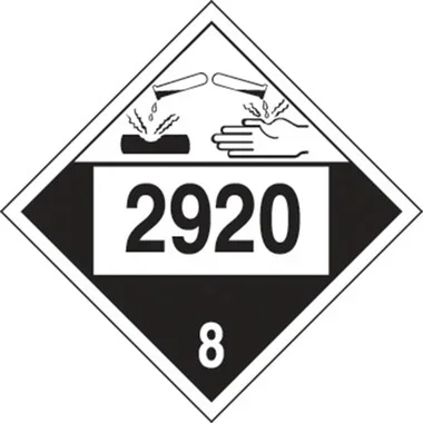 4-Digit DOT Placard: Hazard Class 8 – 2920 (Dichlorobutene) 10 3/4″ x 10 3/4″ Removable Vinyl 50/Pack – MPL783RM50