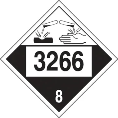 4-Digit DOT Placard: Hazard Class 8 – 3266 (Inorganic Acidic Corrosive Liquid) 10 3/4″ x 10 3/4″ Plastic 50/Pack – MPL788VP50