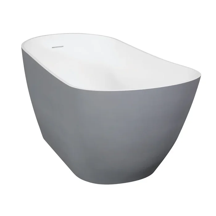 52″ Solid Surface Oval Single Slipper Freestanding Tub – Glossy White/Matte Gray by Kingston Brass