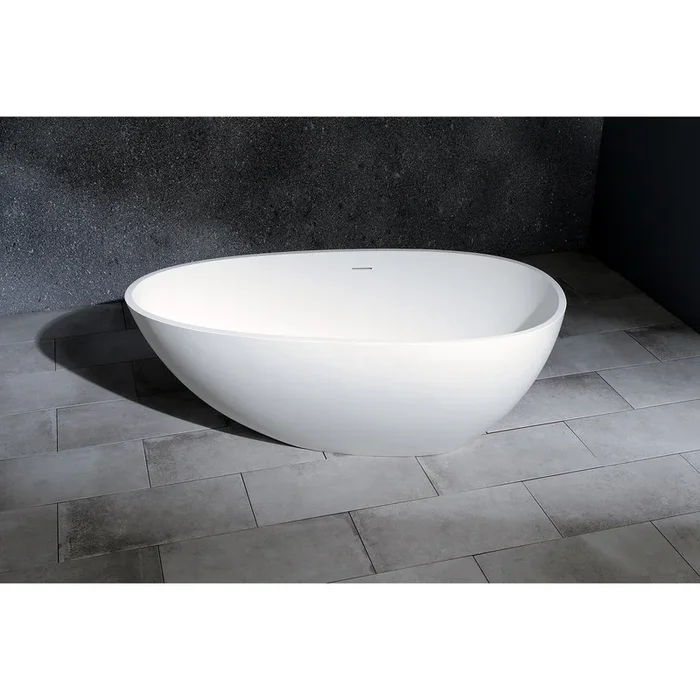 59″ Solid Surface Egg Shaped Double Ended Freestanding Tub – Matte White by Kingston Brass
