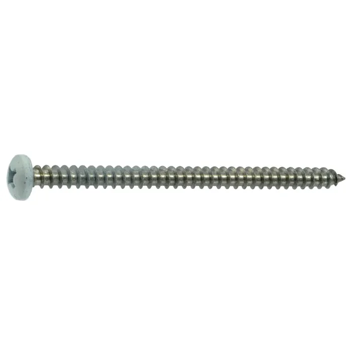 8 x 2-1/2″ White Painted 18-8 Stainless Steel Phillips Pan Head Sheet Metal Screws