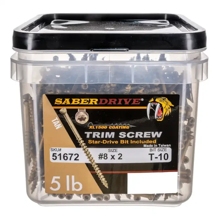 8 x 2″ Star Drive Tan Trim Saberdrive Screws 5 lb. Tub (884 pcs.)