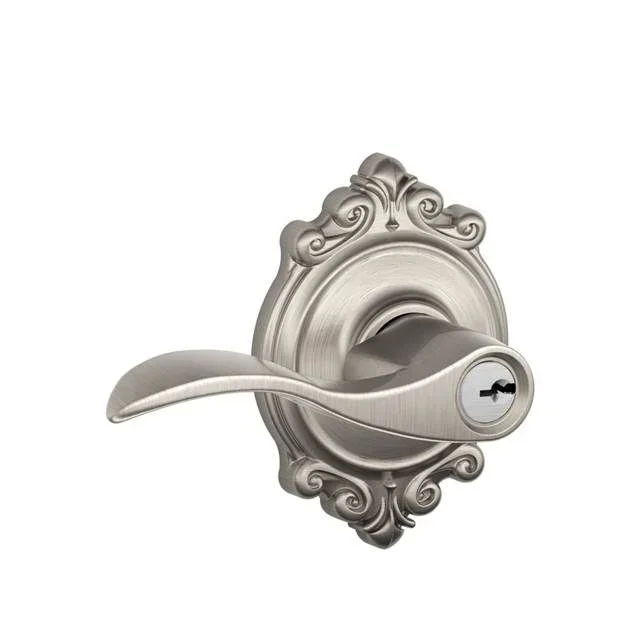 Accent Lever with Brookshire Rose Keyed Entry Lock – Satin Nickel Finish