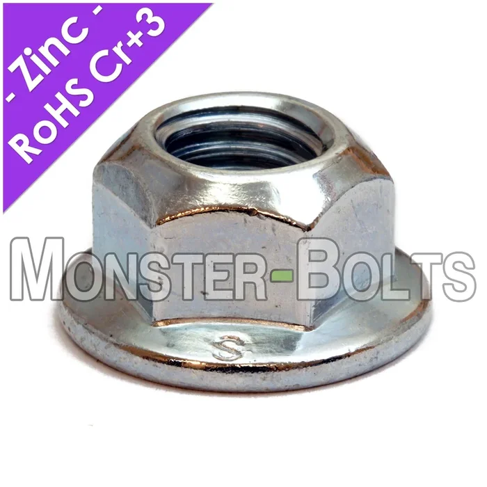 All-Metal Hex Flange Prevailing Torque Lock nuts, Zinc Plated Alloy Steel, DIN 6927 Metric Class 8 Cr+3 RoHS