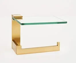 Alno Linear Modern Single Post Bathroom Tissue Holder with Glass Shelf, Right, Satin Brass
