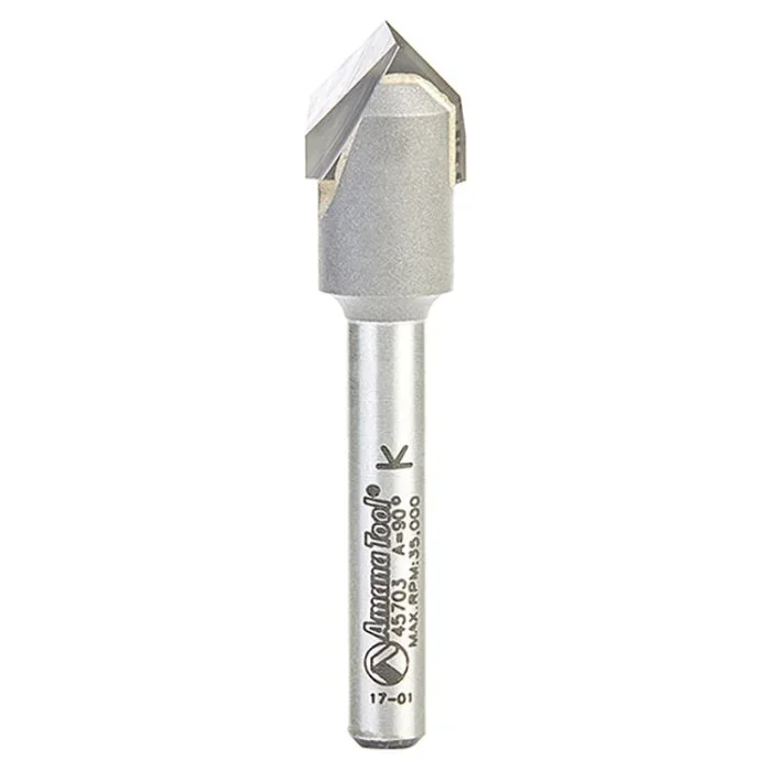 Amana Tool 45703 1/2″ x 15/64″ Carbide Tipped Zero Point V-Groove Router Bit