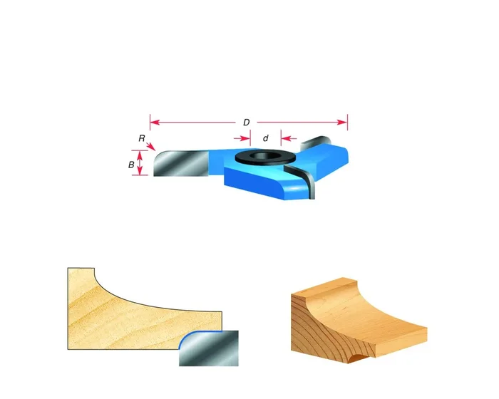 Amana Tool 980 Carbide Tipped 3-Wing Raised Panel Back Cutter w/BB Rub Collar 1/4 R x 3-1/2 D x 1/2 CH x 1/2 & 3/4 Bore Shaper Cutter