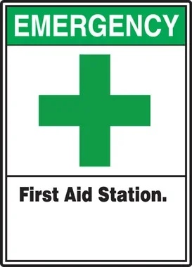 ANSI Safety Sign: Emergency (Graphic) First Aid Station 10″ x 7″ Dura-Plastic 1/Each – MRSD901XT