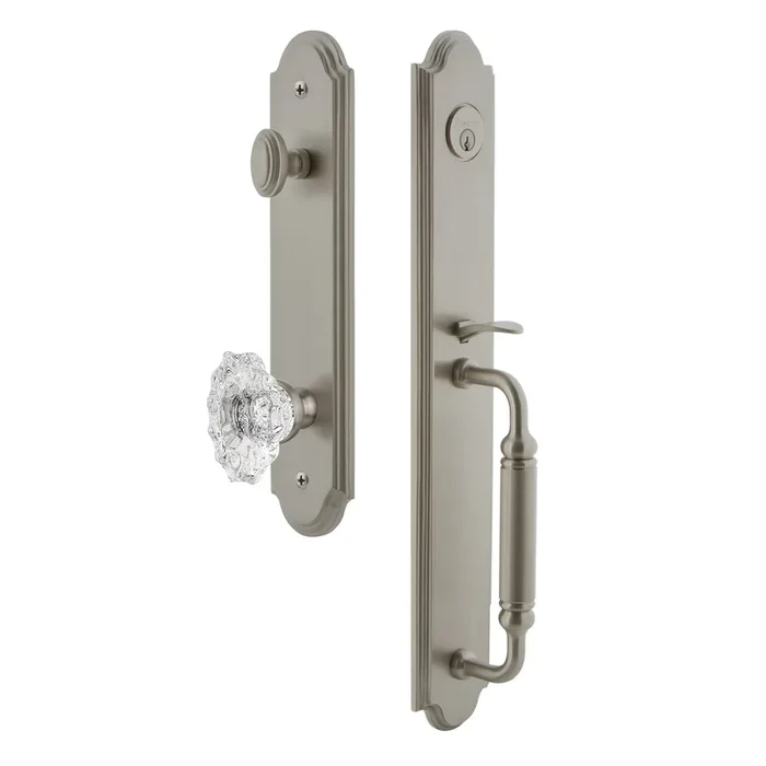 Arc One-Piece Handleset with C Grip and Biarritz Knob in Satin Nickel