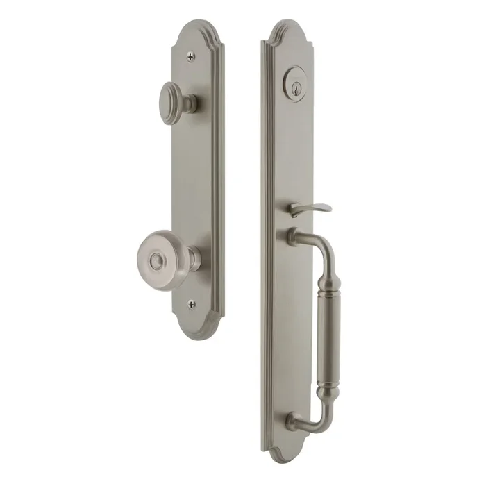 Arc One-Piece Handleset with C Grip and Bouton Knob – Satin Nickel