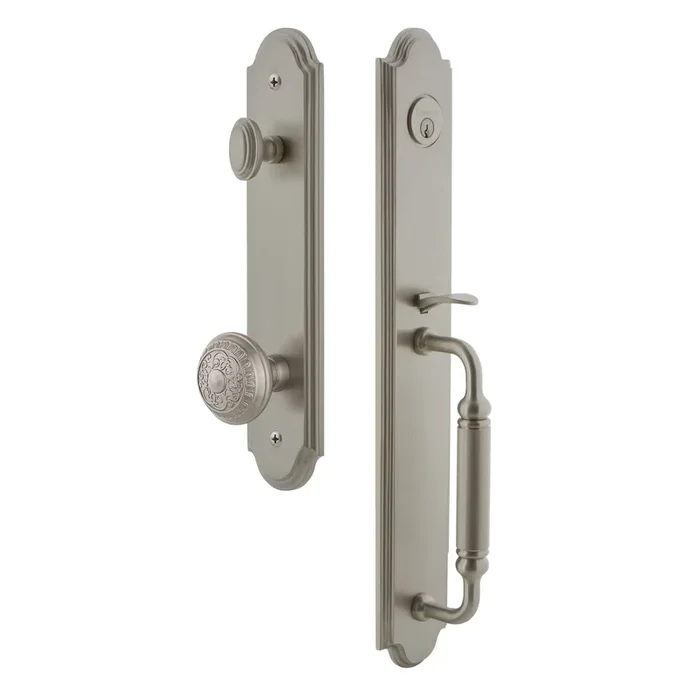Arc One-Piece Handleset with C Grip and Windsor Knob – Satin Nickel