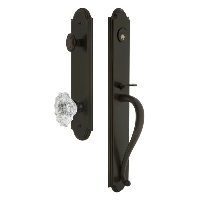 Arc One-Piece Handleset with S Grip and Biarritz Knob in Timeless Bronze