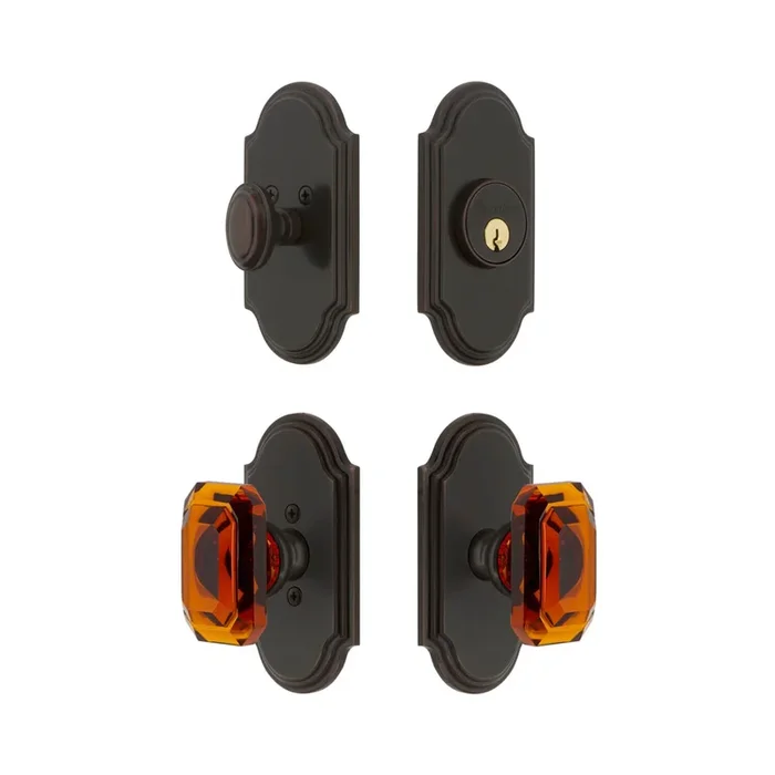 Arc Short Plate Entry Set with Baguette Amber Crystal Knob – Timeless Bronze