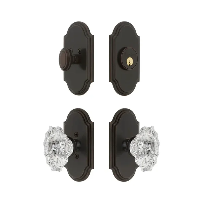 Arc Short Plate Entry Set with Biarritz Crystal Knob – Timeless Bronze