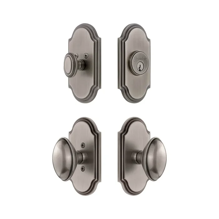 Arc Short Plate Entry Set with Eden Prairie Knob – Antique Pewter