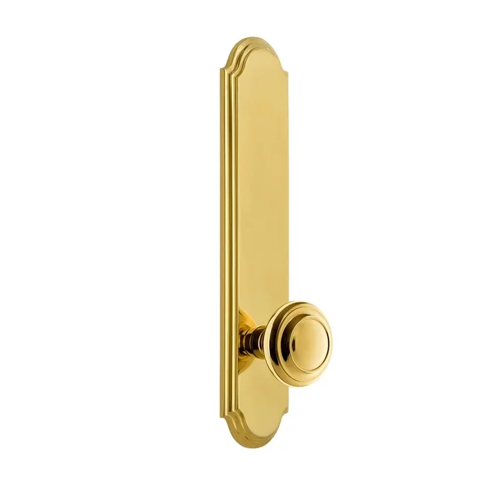 Arc Tall Plate with Circulaire Knob – Polished Brass Privacy Hardware