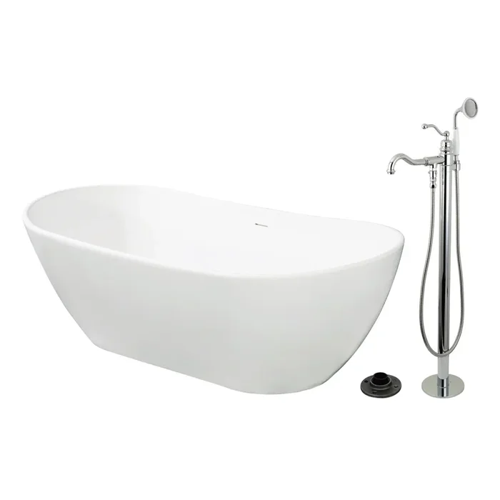 Arcticstone 72-Inch Solid Surface Oval Double Ended Freestanding Tub with Faucet Combo