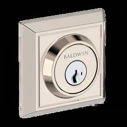 Baldwin Reserve Single Cylinder Chamfered Square Deadbolt with SmartKey C Keyway – Lifetime Bright Nickel Finish