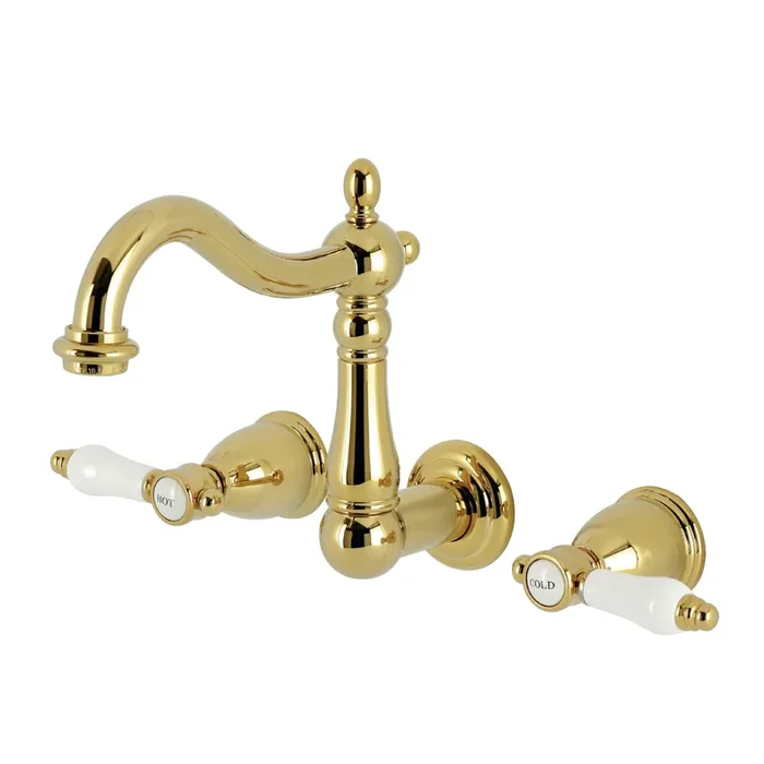 Bel-Air Double-Handle 3-Hole Wall Mount Bathroom Faucet, Polished Brass
