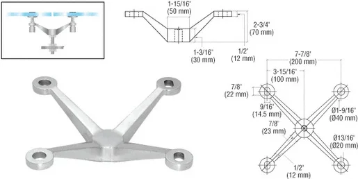 Brushed Stainless 4-Way Arm Heavy Duty Post Mount Spider Fitting – C.R. Laurence
