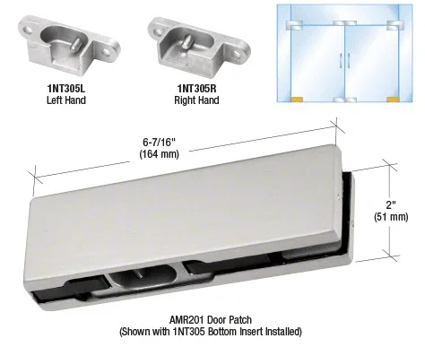 Brushed Stainless RH European Bottom Door Patch Fitting by C.R. Laurence