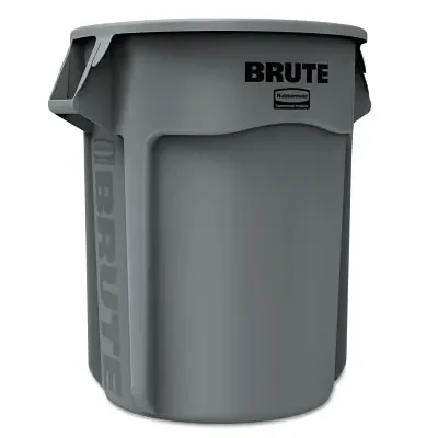 BRUTE Round Container without Lid, 55 gal, Heavy-Duty Plastic, Gray