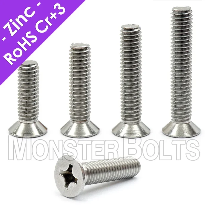 Bulk 3/8″-16 Flat Head Phillips Machine Screws Zinc Plated CR+3
