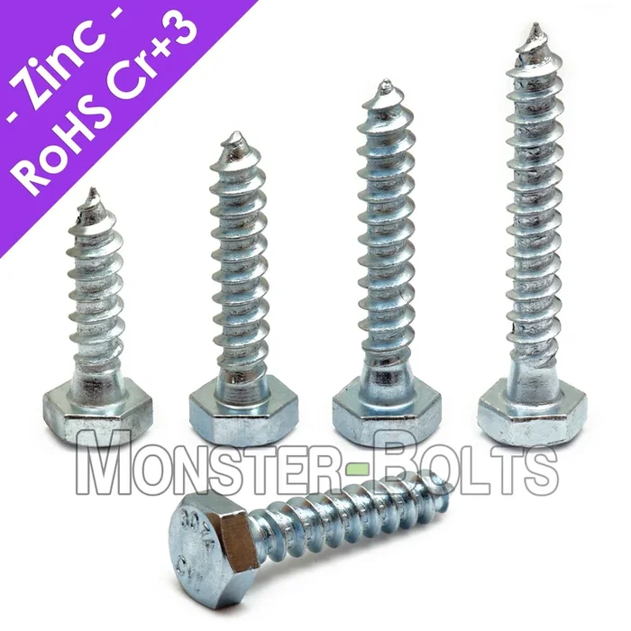 Bulk 5/8″ Hex Lag Screws, Zinc Plated Steel CR+3