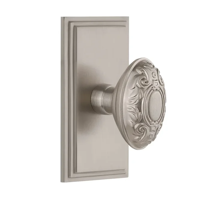 Carr Short Plate with Grande Victorian Knob – Satin Nickel