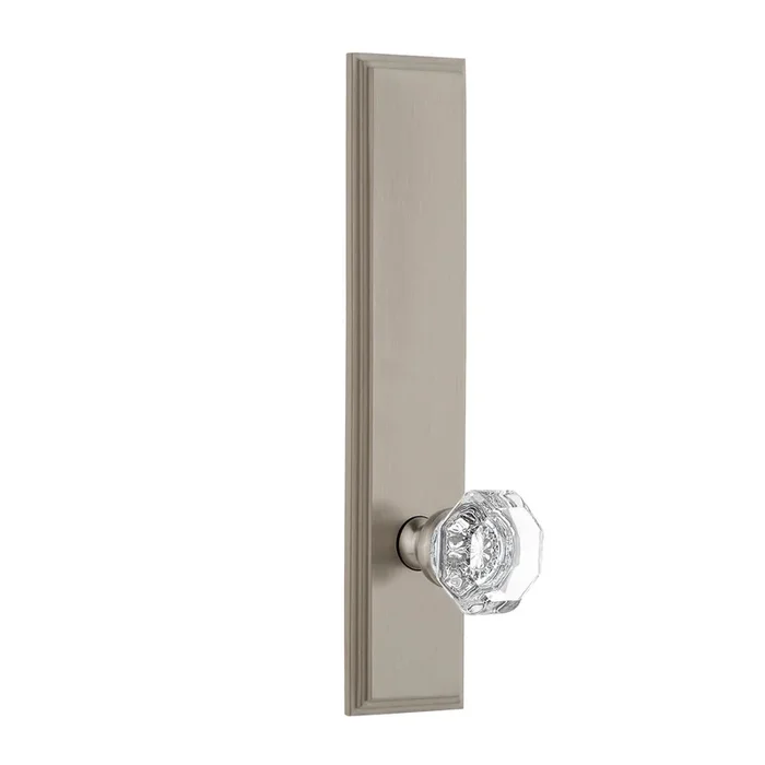 Carr Tall Plate with Chambord Crystal Knob – Satin Nickel | Grandeur